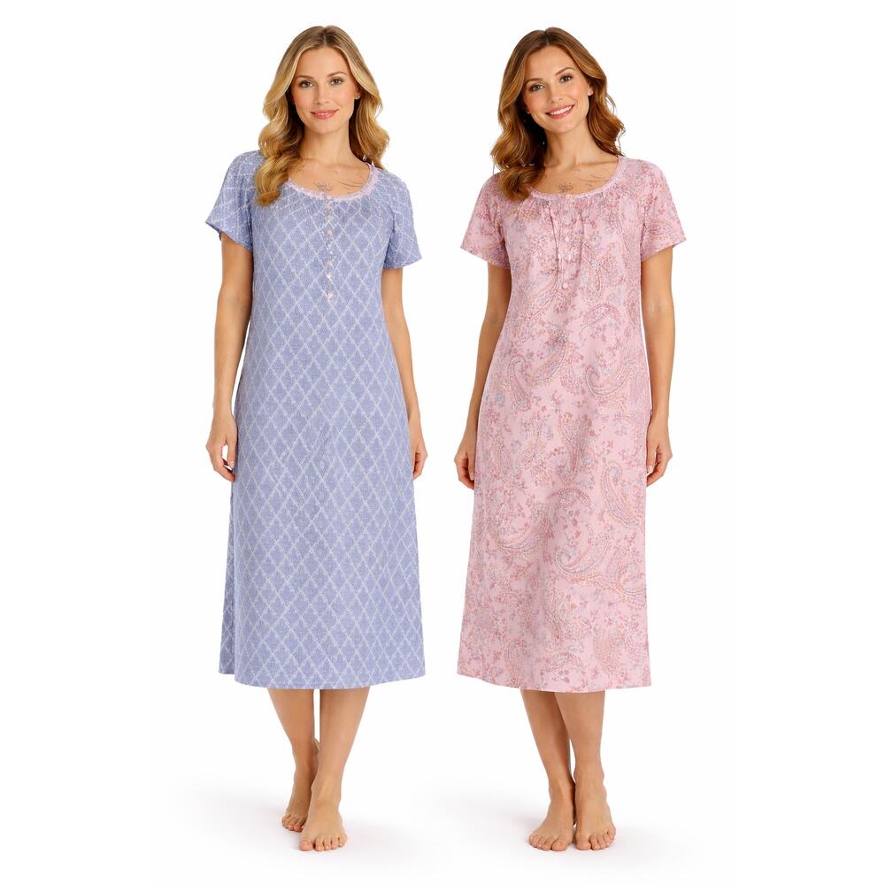 Aria Collection Sleep Dress Set M 8-10 Pink Paisley & Blue Cotton